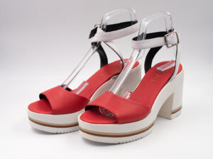 Sandalo donna pelle colore rosso e bianco